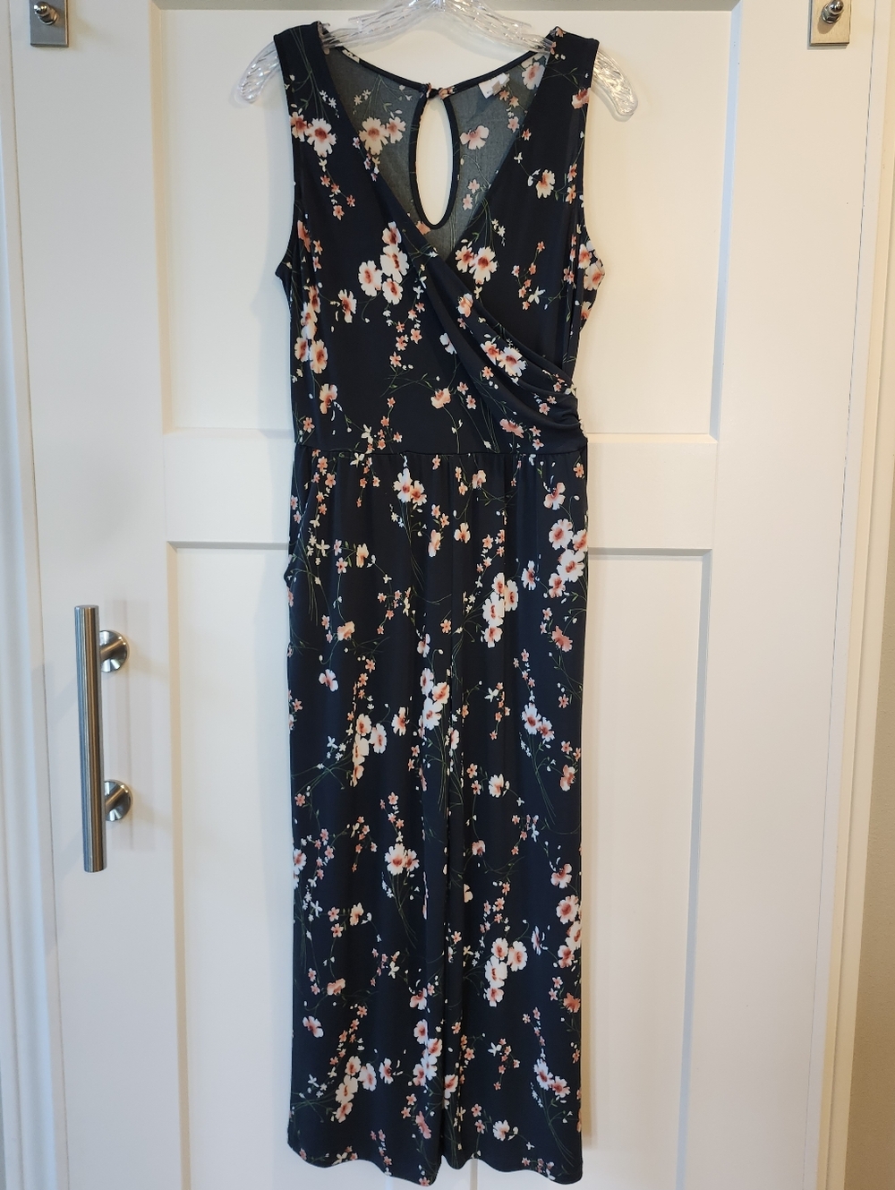 Kaileigh Dark Green Floral Sleeveless Wrap-Front Jumpsuit